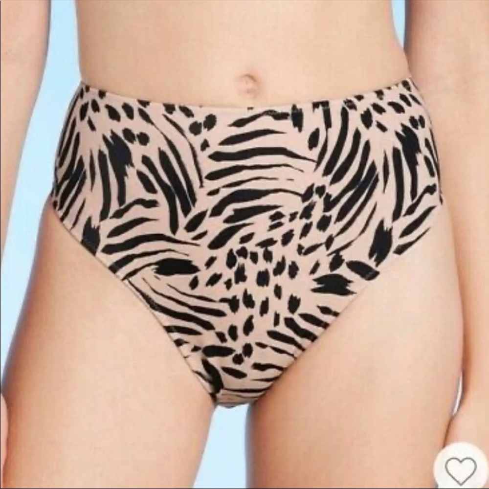 Shade & Shore High-Waist Bikini Bottoms in Beige and Black Zebra Print
